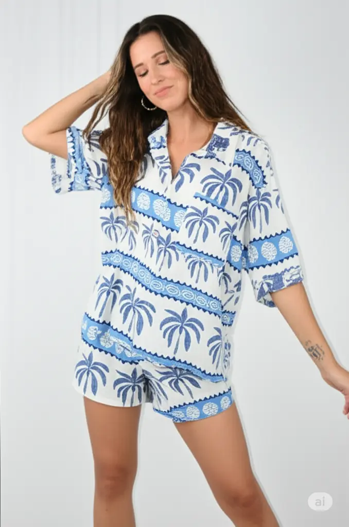 [VA011(S)] SET SHORT AZUL PALMERAS VA011 (S)