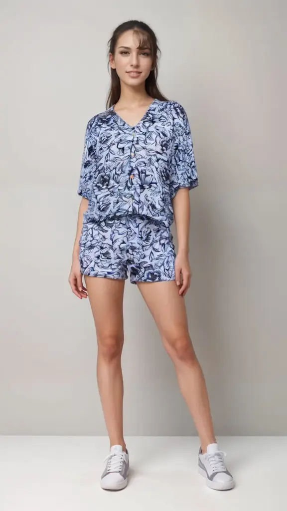 VA028 SET SHORT FLORES AZULES #7 (S)