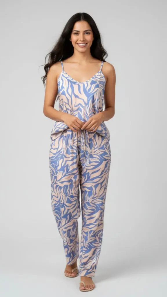 [VA044(S)] VA044 SET TIRAS AZUL HOJAS BEIGE #7 (S)