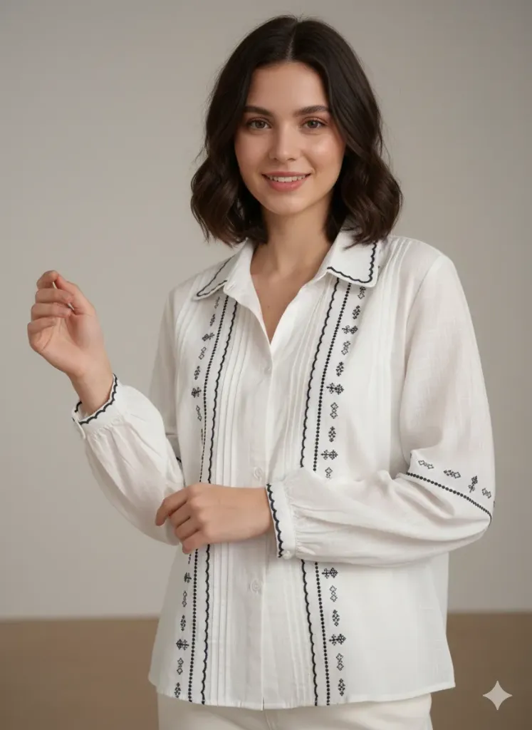 [C902] Camisa blanca bordada